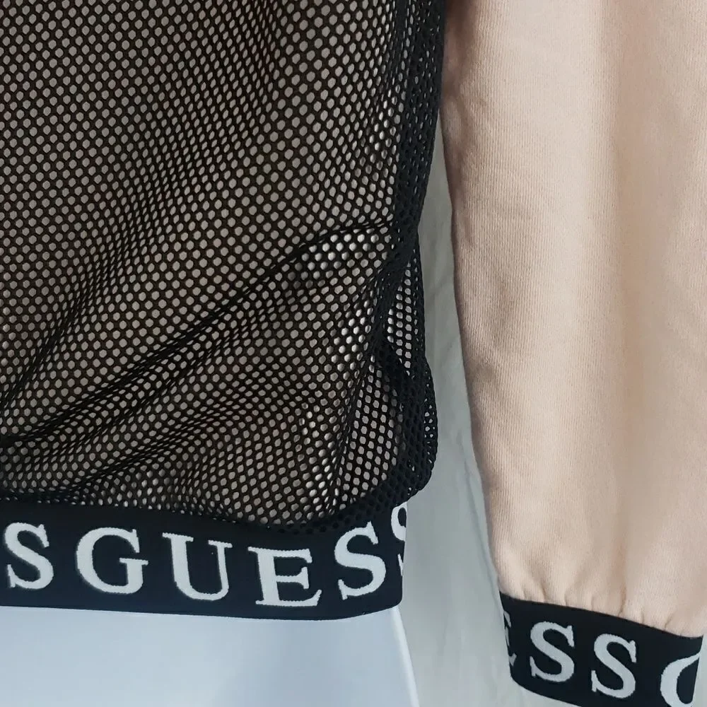 Guess Women's 10 Mesh & Pink Cropped Sweater